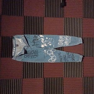 S.O.N.G. graffiti joggers,  size 5/27, blue jeans